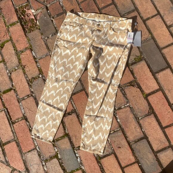 7 For All Mankind Toffee Ikat Cropped Skinny Jeans NWT - Picture 2 of 11